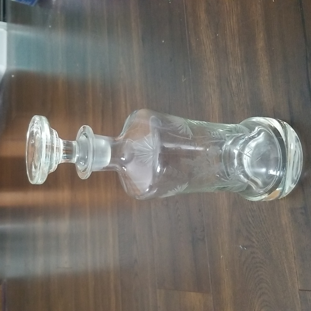 Vintage etched glass decanter with stopper